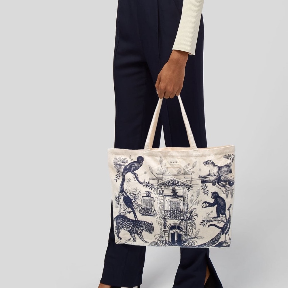 Sezane Tote Cream and Blue